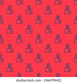 Blue line Laboratory assistant icon isolated seamless pattern on red background.  Vector