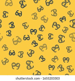 Blue line Laboratory glasses icon isolated seamless pattern on yellow background.  Vector Illustration
