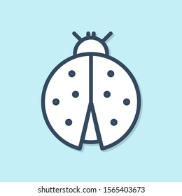Blue line Ladybug icon isolated on blue background.  Vector Illustration