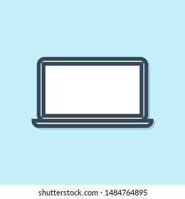 Blue line Laptop icon isolated on blue background. Computer notebook with empty screen sign.  Vector Illustration