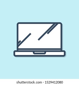 Blue line Laptop icon isolated on blue background. Computer notebook with empty screen sign.  Vector Illustration