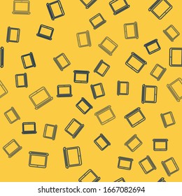 Blue line Laptop icon isolated seamless pattern on yellow background. Computer notebook with empty screen sign.  Vector Illustration