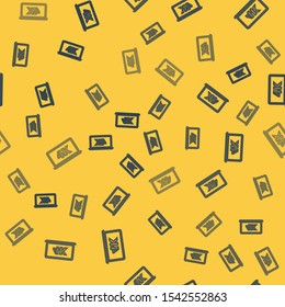 Blue line Laptop screen with 4k video technology icon isolated seamless pattern on yellow background.  Vector Illustration