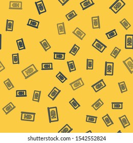 Blue line Laptop screen with HD video technology icon isolated seamless pattern on yellow background.  Vector Illustration