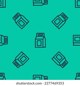 Blue line Laundry detergent for automatic wash machine icon isolated seamless pattern on green background.  Vector