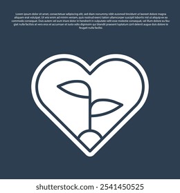 Blue line Leaf in heart of environmental protection icon isolated on blue background. Seed and seedling. Planting sapling. Ecology concept.  Vector