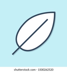 Blue line Leaf icon isolated on blue background. Fresh natural product symbol.  Vector Illustration