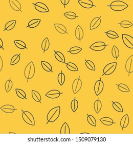 Blue line Leaf icon isolated seamless pattern on yellow background. Fresh natural product symbol.  Vector Illustration