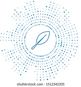Blue line Leaf icon isolated on white background. Fresh natural product symbol. Abstract circle random dots. Vector Illustration