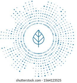 Blue line Leaf icon isolated on white background. Fresh natural product symbol. Abstract circle random dots. Vector Illustration