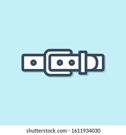 Blue line Leather belt with buttoned steel buckle icon isolated on blue background.  Vector Illustration
