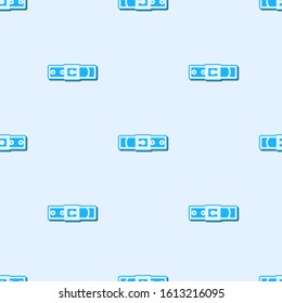 Blue line Leather belt with buttoned steel buckle icon isolated seamless pattern on grey background.  Vector Illustration