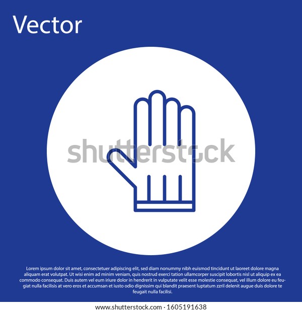 Blue line Leather glove icon
isolated on blue background. White circle button. Vector
Illustration
