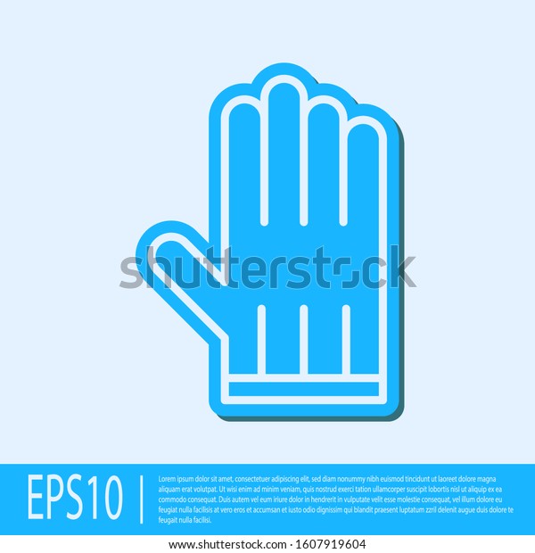 Blue line Leather glove icon isolated on\
grey background.  Vector\
Illustration