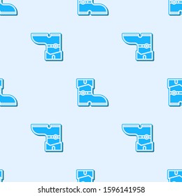 Blue line Leather pirate boots icon isolated seamless pattern on grey background.  Vector Illustration