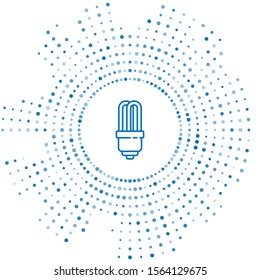 Blue line LED light bulb icon isolated on white background. Economical LED illuminated lightbulb. Save energy lamp. Abstract circle random dots. Vector Illustration