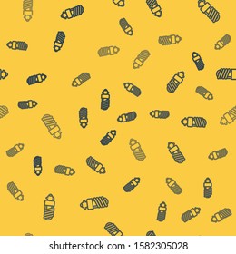 Blue line LED light bulb icon isolated seamless pattern on yellow background. Economical LED illuminated lightbulb. Save energy lamp.  Vector Illustration