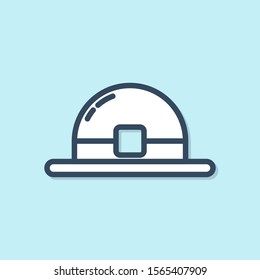 Blue line Leprechaun hat icon isolated on blue background. Happy Saint Patricks day.  Vector Illustration
