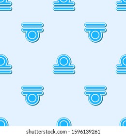 Blue line Libra zodiac sign icon isolated seamless pattern on grey background. Astrological horoscope collection.  Vector Illustration