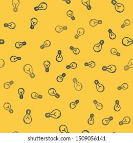 Blue line Light bulb with concept of idea icon isolated seamless pattern on yellow background. Energy and idea symbol. Inspiration concept.  Vector Illustration