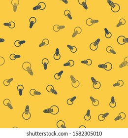 Blue line Light bulb with concept of idea icon isolated seamless pattern on yellow background. Energy and idea symbol. Inspiration concept.  Vector Illustration