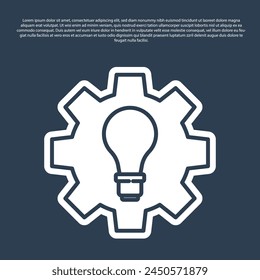 Blue line Light bulb and gear icon isolated on blue background. Innovation concept. Business idea.  Vector