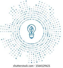 Blue line Light bulb with leaf icon isolated on white background. Eco energy concept. Alternative energy concept. Abstract circle random dots. Vector Illustration