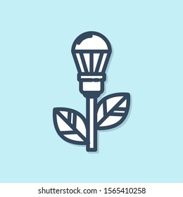 Blue line Light bulb with leaf icon isolated on blue background. Eco energy concept. Alternative energy concept.  Vector Illustration