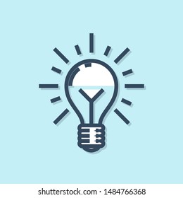 Blue line Light bulb with rays shine and concept of idea icon isolated on blue background. Energy and idea symbol. Inspiration concept.  Vector Illustration