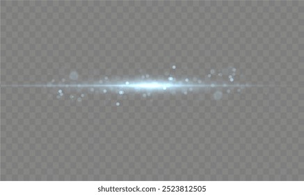 Blue line light effect. Golden glowing neon lines. The blue glow of dust and glare. Flash of light. white dust bokeh. Gold confetti shimmers on a dark background.