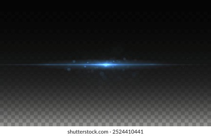 Blue line light effect. Golden glowing neon lines. The blue glow of dust and glare. Flash of light. white dust bokeh. Gold confetti shimmers on a dark background.
