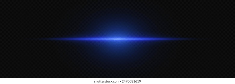 
Blue line of light. Glowing glare, horizontal beam. On a transparent background.