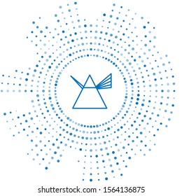 Blue line Light rays in prism icon isolated on white background. Ray rainbow spectrum dispersion optical effect in glass prism. Abstract circle random dots. Vector Illustration