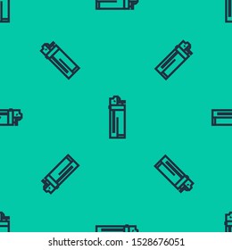 Blue line Lighter icon isolated seamless pattern on green background.  Vector Illustration