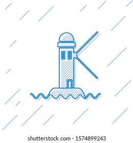 Blue line Lighthouse icon isolated on white background.  Vector Illustration