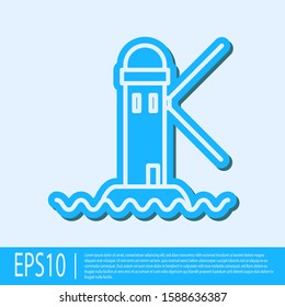 Blue line Lighthouse icon isolated on grey background.  Vector Illustration