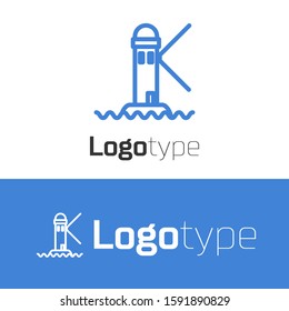 Blue line Lighthouse icon isolated on white background. Logo design template element. Vector Illustration