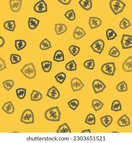 Blue line Loan percent icon isolated seamless pattern on yellow background. Protection shield sign. Credit percentage symbol.  Vector Illustration