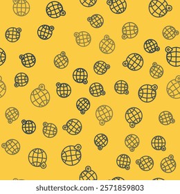 Blue line Location on the globe icon isolated seamless pattern on yellow background. World or Earth sign.  Vector Illustration