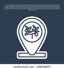 Blue line Location and tree icon isolated on blue background.  Vector Illustration