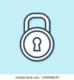 Blue line Lock icon isolated on blue background. Padlock sign. Security, safety, protection, privacy concept.  Vector Illustration