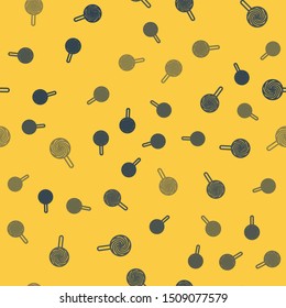 Blue line Lollipop icon isolated seamless pattern on yellow background. Food, delicious symbol.  Vector Illustration