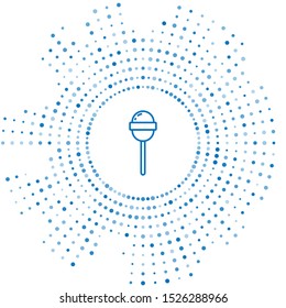 Blue line Lollipop icon isolated on white background. Food, delicious symbol. Abstract circle random dots. Vector Illustration