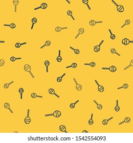 Blue line Lollipop icon isolated seamless pattern on yellow background. Food, delicious symbol.  Vector Illustration