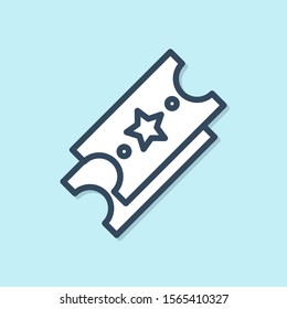 Blue line Lottery ticket icon isolated on blue background. Bingo, lotto, cash prizes. Financial success, prosperity, victory, winnings luck.  Vector Illustration