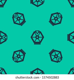 Blue line Lucky wheel icon isolated seamless pattern on green background.  Vector Illustration