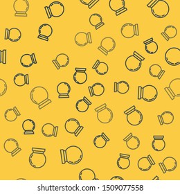 Blue line Magic ball icon isolated seamless pattern on yellow background. Crystal ball.  Vector Illustration
