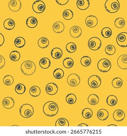 Blue line Magic ball of predictions for decision-making icon isolated seamless pattern on yellow background. Crystal ball.  Vector Illustration