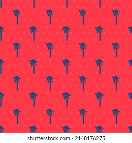 Blue line Magic staff icon isolated seamless pattern on red background. Magic wand, scepter, stick, rod.  Vector