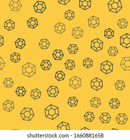 Blue line Magic stone icon isolated seamless pattern on yellow background. Fantasy crystal. Jewelry gem for game.  Vector Illustration